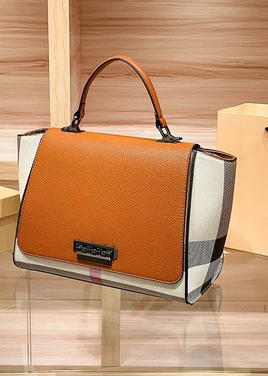 Brielle Plaid Panel Structured Satchel Bag