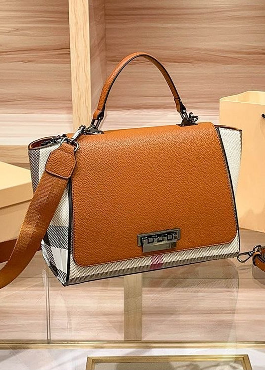 Brielle Plaid Panel Structured Satchel Bag