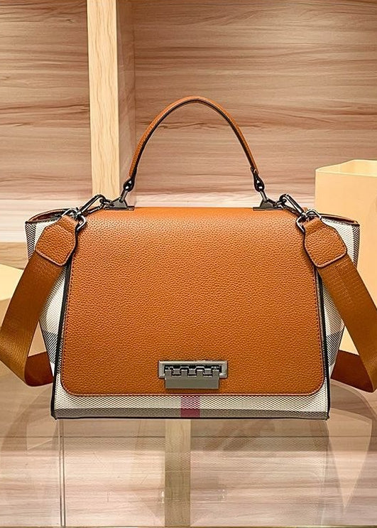 Brielle Plaid Panel Structured Satchel Bag