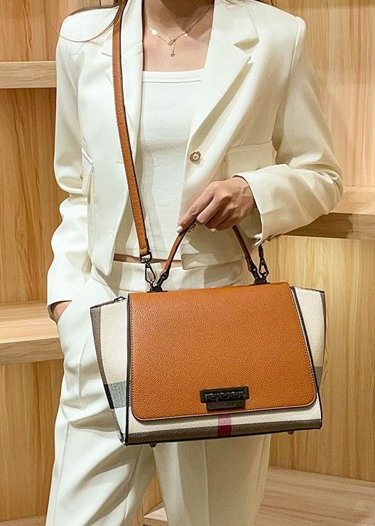 Brielle Plaid Panel Structured Satchel Bag