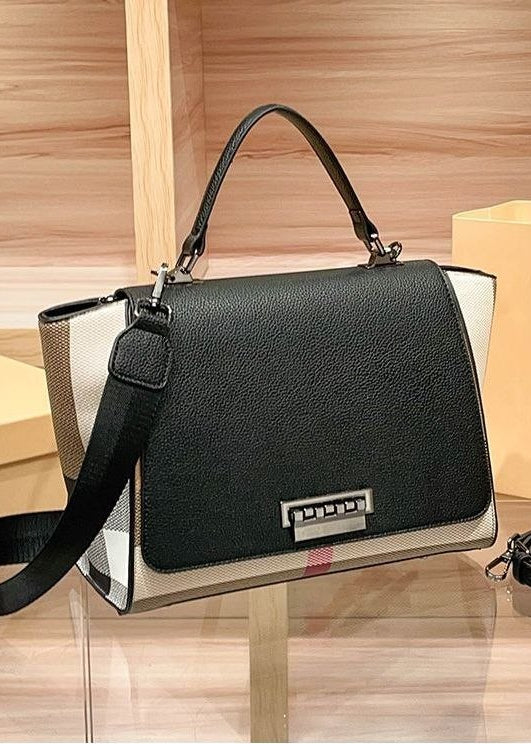 Brielle Plaid Panel Structured Satchel Bag