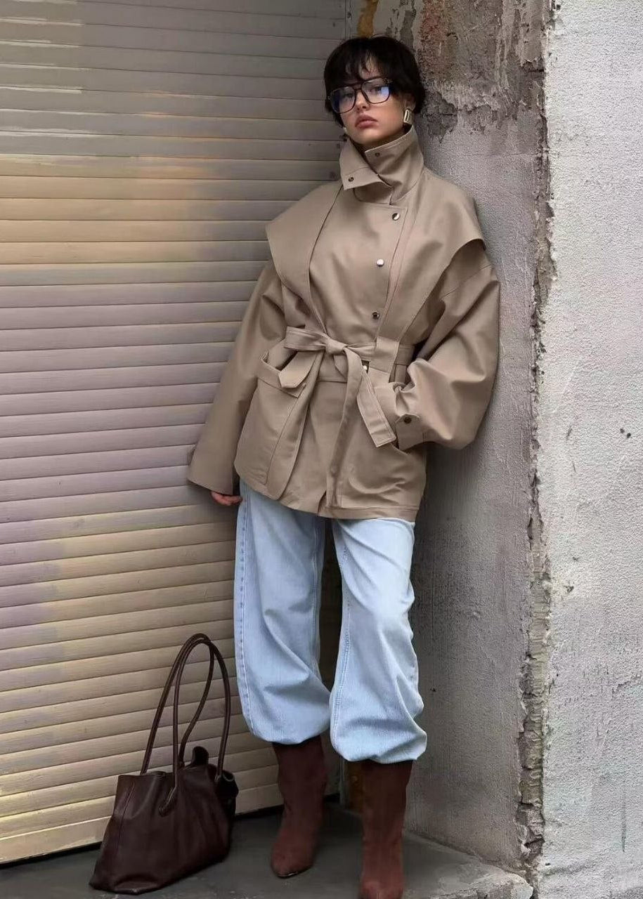 Sloane High-Neck Belted Utility Jacket
