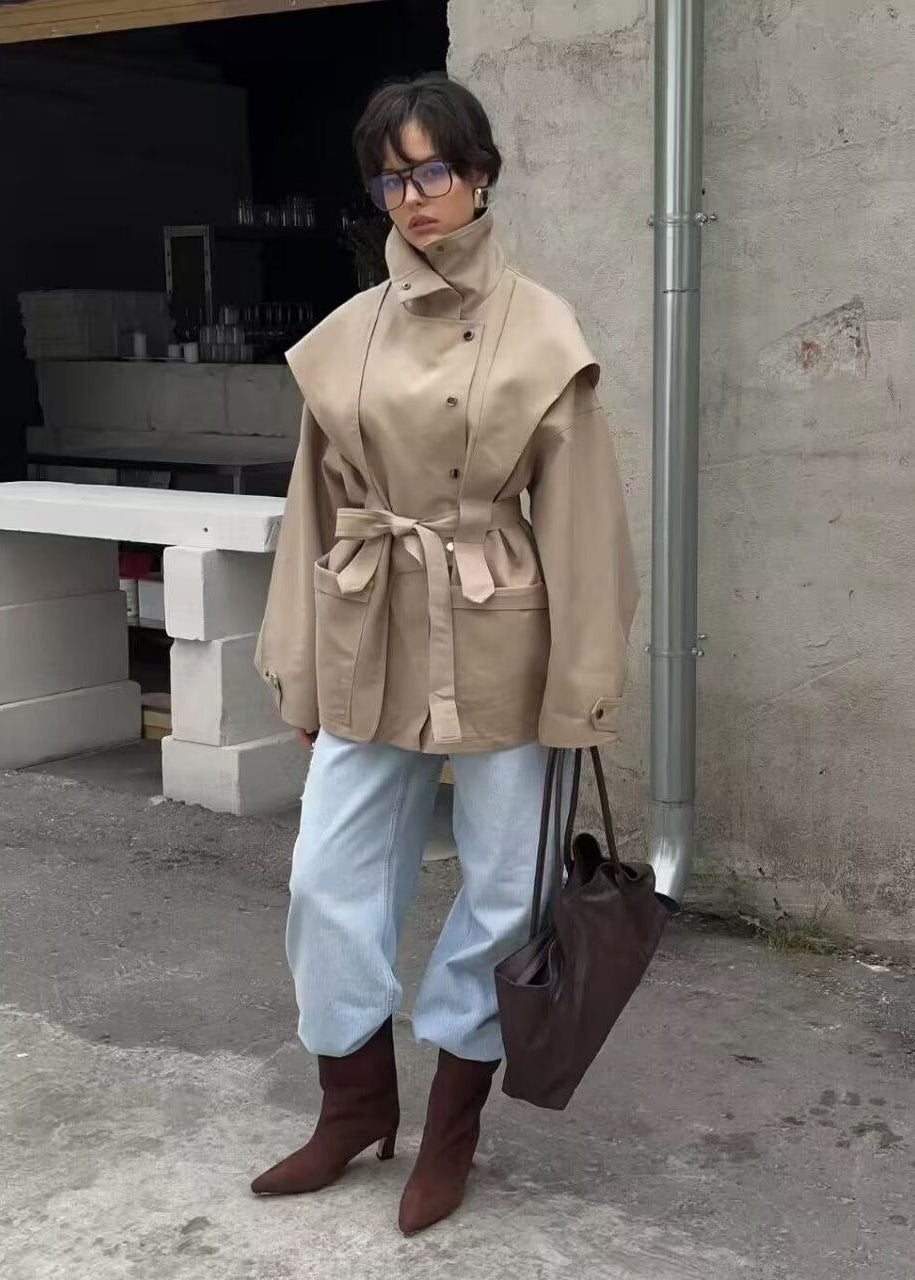 Sloane High-Neck Belted Utility Jacket