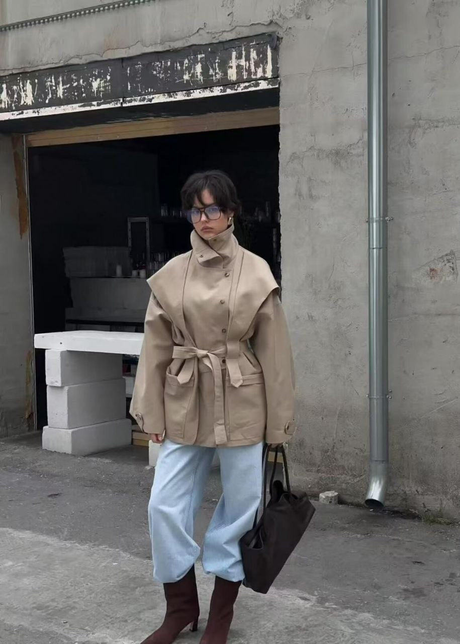 Sloane High-Neck Belted Utility Jacket