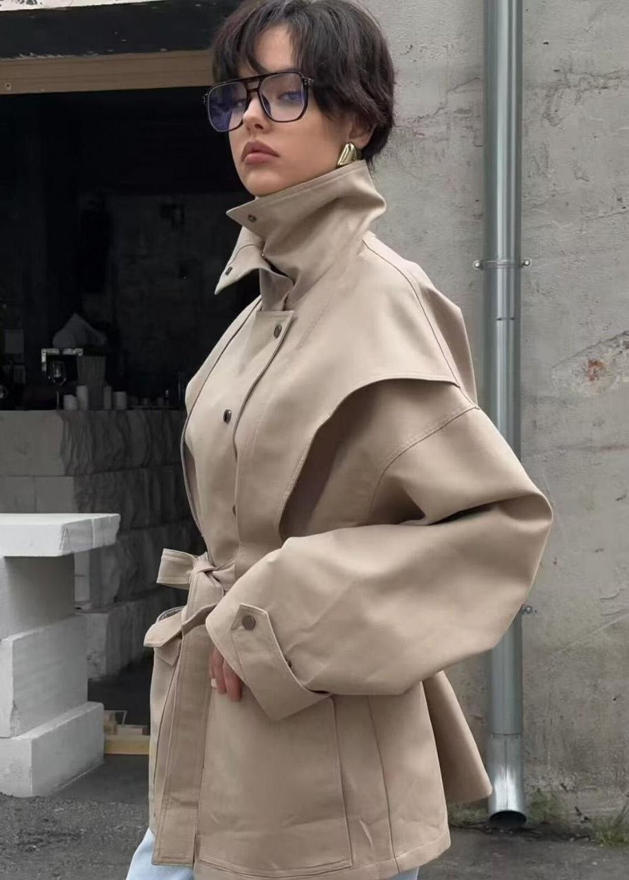 Sloane High-Neck Belted Utility Jacket