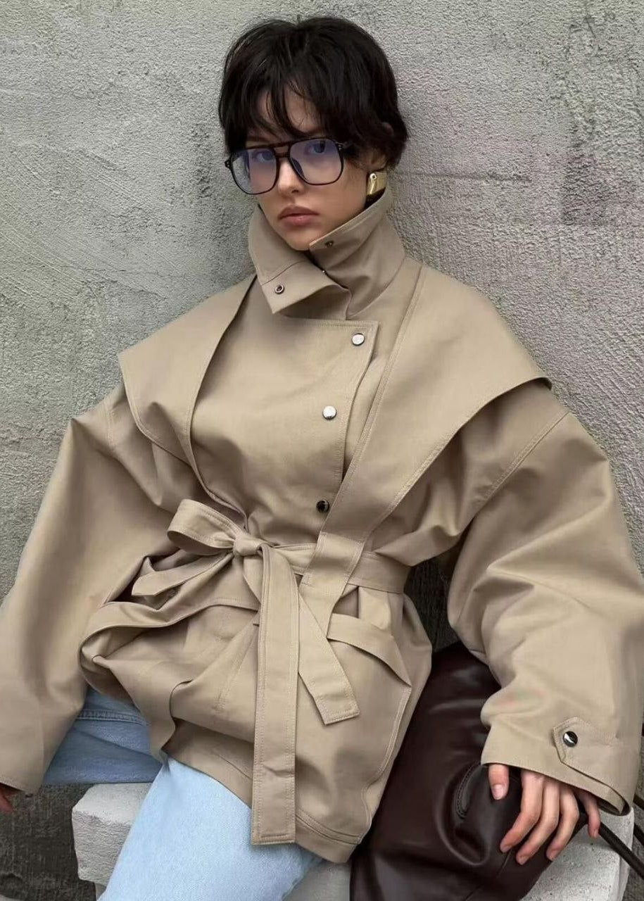 Sloane High-Neck Belted Utility Jacket