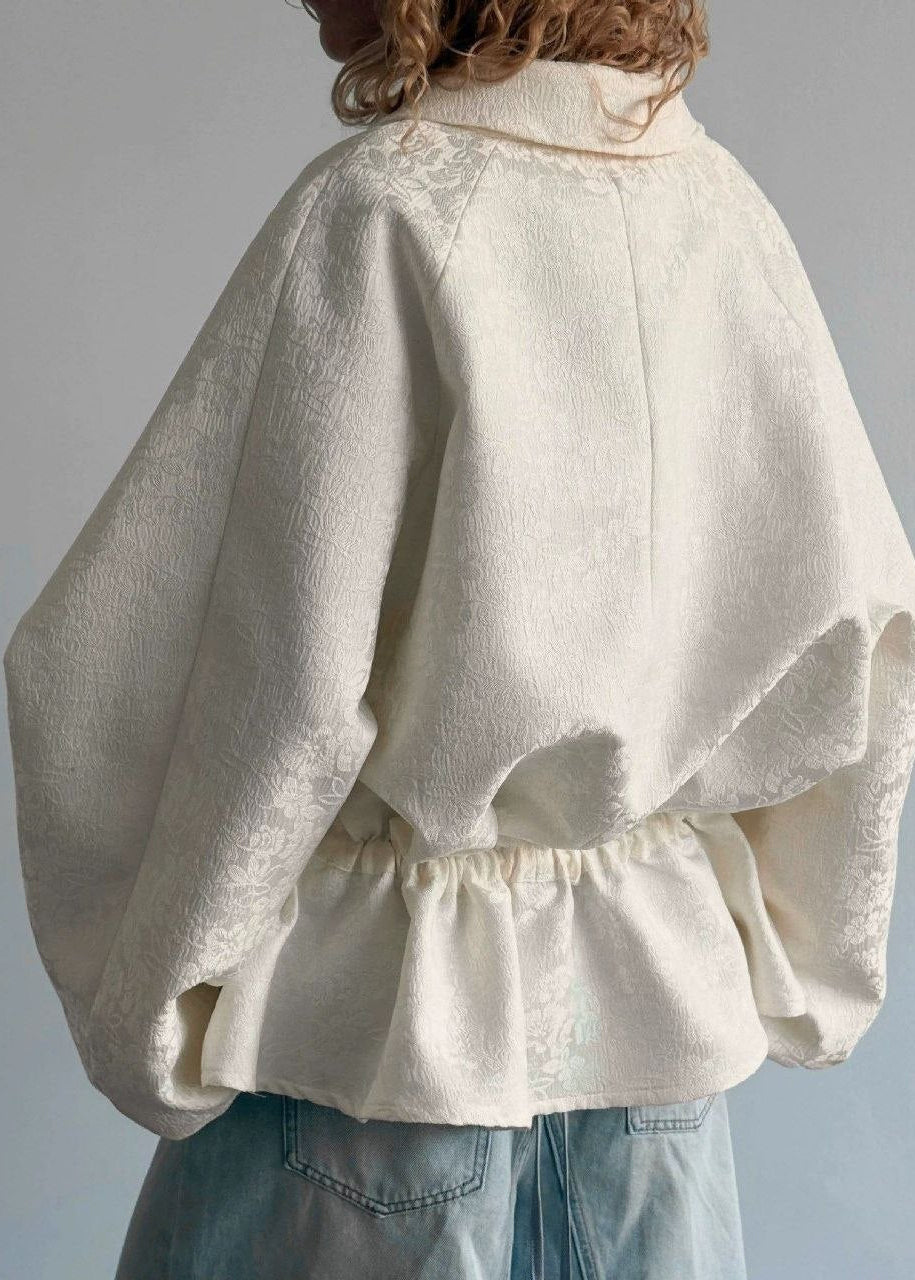 Ivory Jacquard Peplum Drawstring Jacket