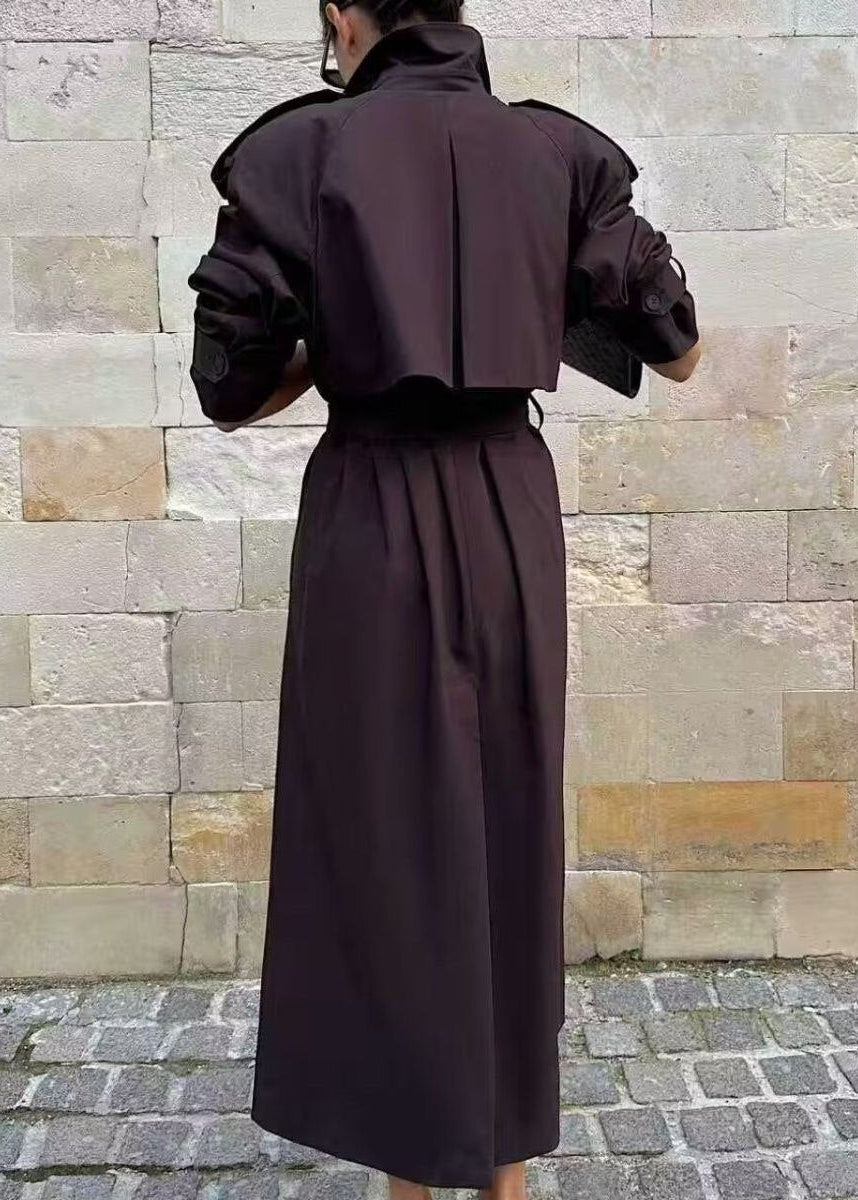 Monroe Chocolate Brown Double-Breasted Maxi Trench Coat