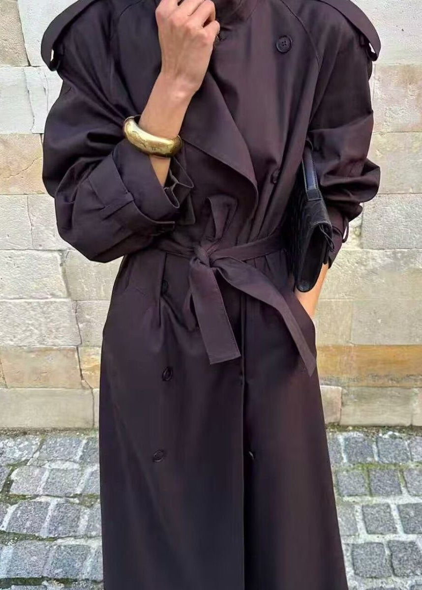 Monroe Chocolate Brown Double-Breasted Maxi Trench Coat