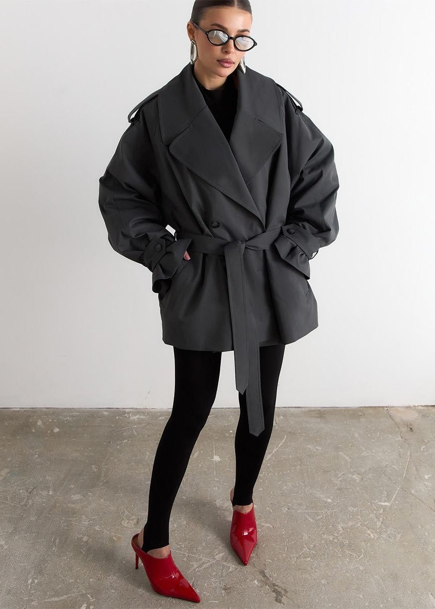 Camden Oversized Khaki Cotton Trench Jacket with Belt