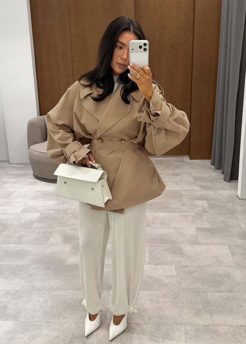 Camden Oversized Khaki Cotton Trench Jacket with Belt