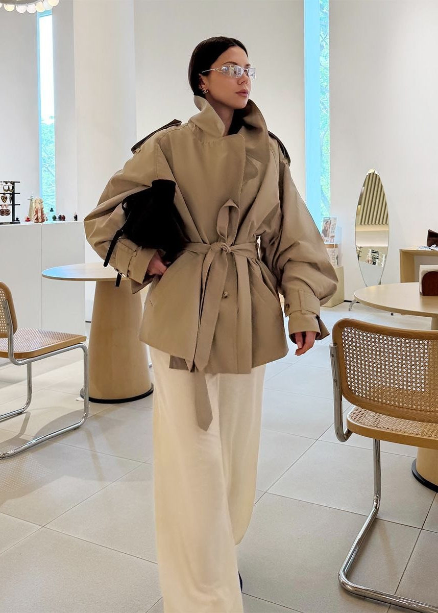 Camden Oversized Khaki Cotton Trench Jacket with Belt