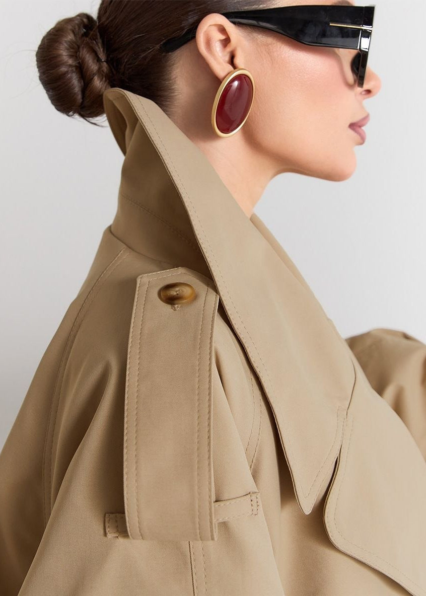Camden Oversized Khaki Cotton Trench Jacket with Belt