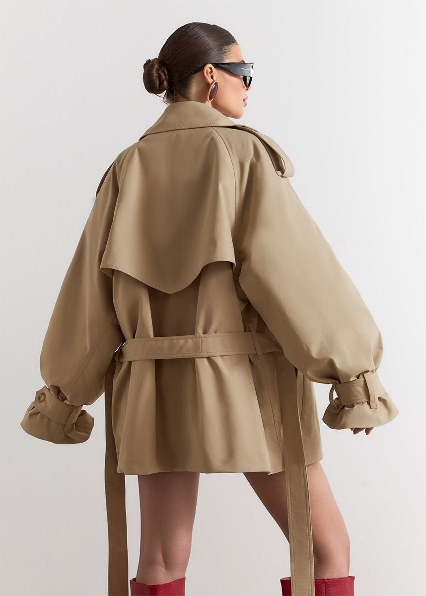Camden Oversized Khaki Cotton Trench Jacket with Belt