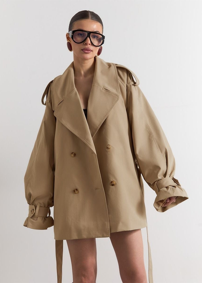 Camden Oversized Khaki Cotton Trench Jacket with Belt