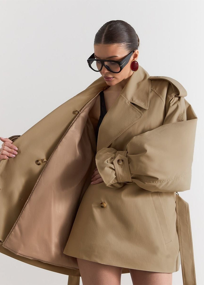 Camden Oversized Khaki Cotton Trench Jacket with Belt
