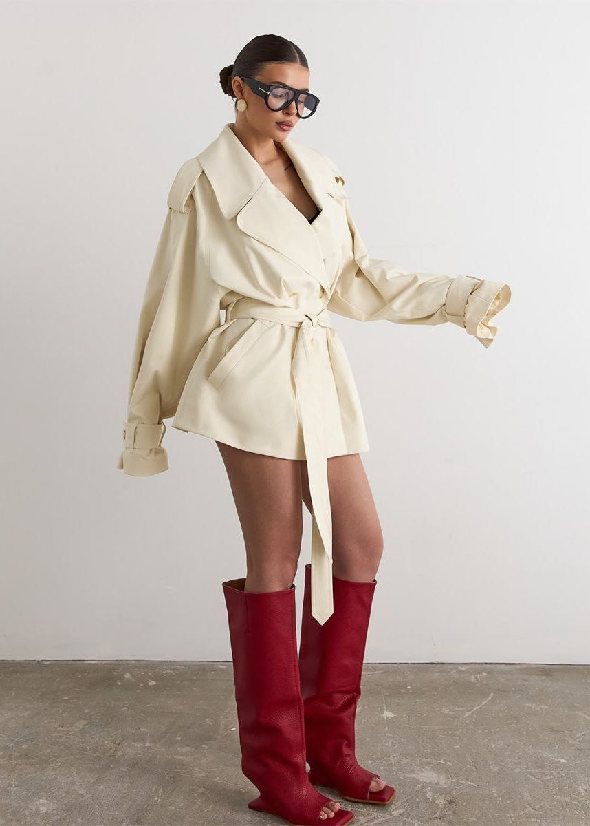 Camden Oversized Khaki Cotton Trench Jacket with Belt