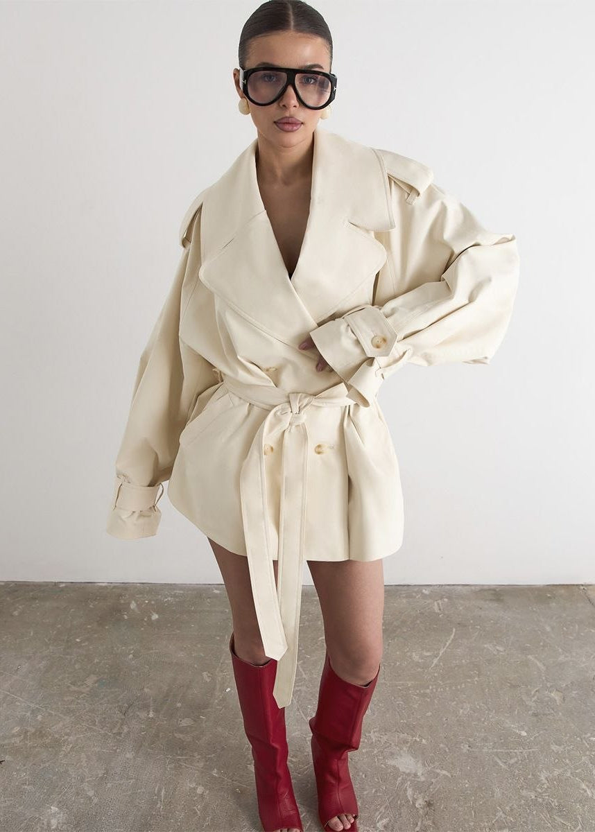 Camden Oversized Khaki Cotton Trench Jacket with Belt