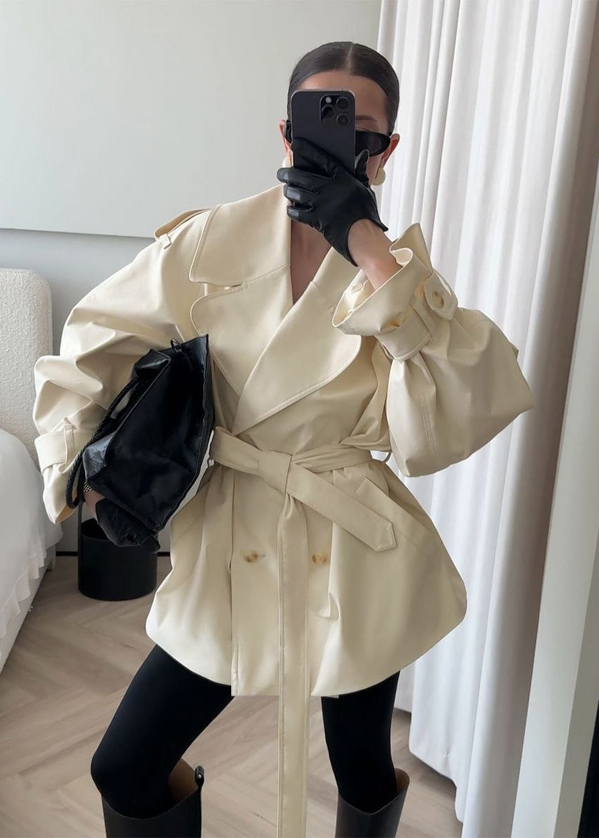 Camden Oversized Khaki Cotton Trench Jacket with Belt