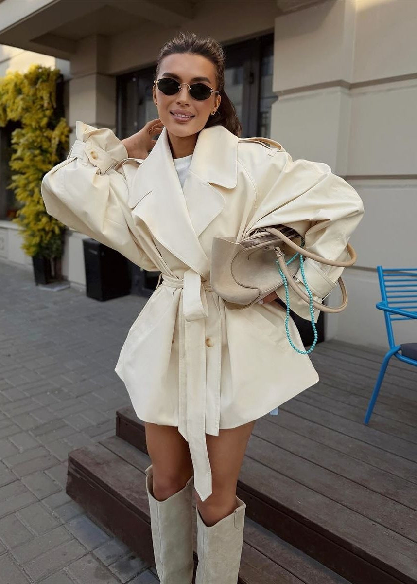 Camden Oversized Khaki Cotton Trench Jacket with Belt
