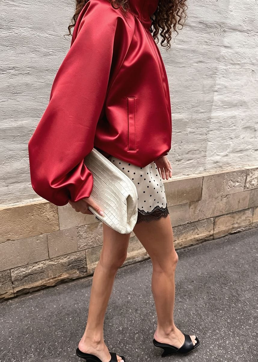 Sienna Satin-Finish Oversized High-Neck Bomber Jacket