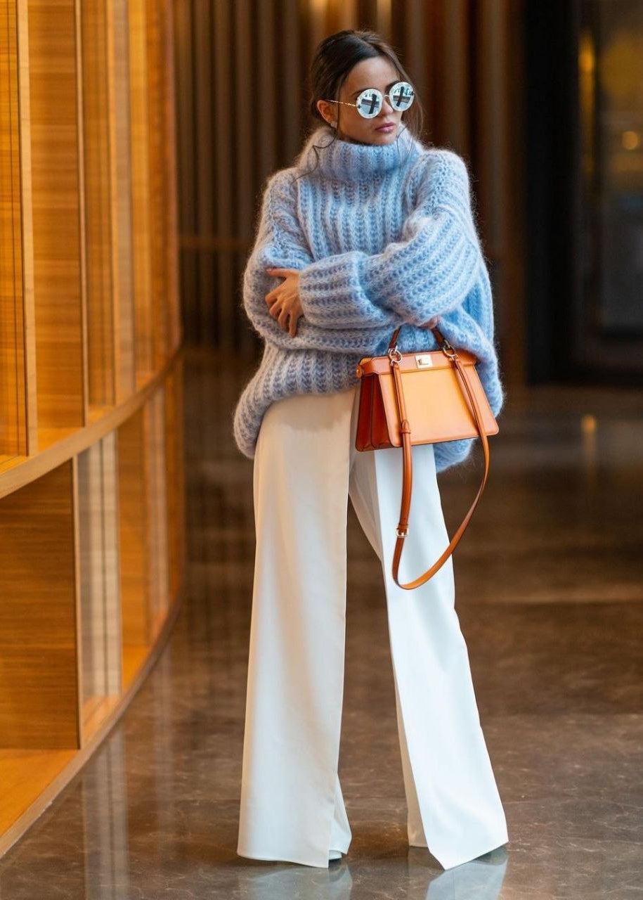 Rosalie Blush Pink Oversized Chunky Knit Turtleneck Sweater