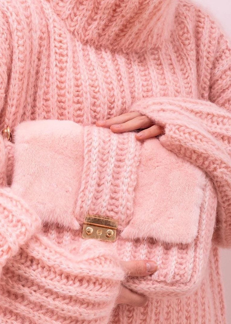 Rosalie Blush Pink Oversized Chunky Knit Turtleneck Sweater