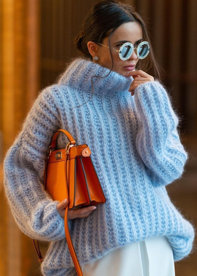 Rosalie Blush Pink Oversized Chunky Knit Turtleneck Sweater