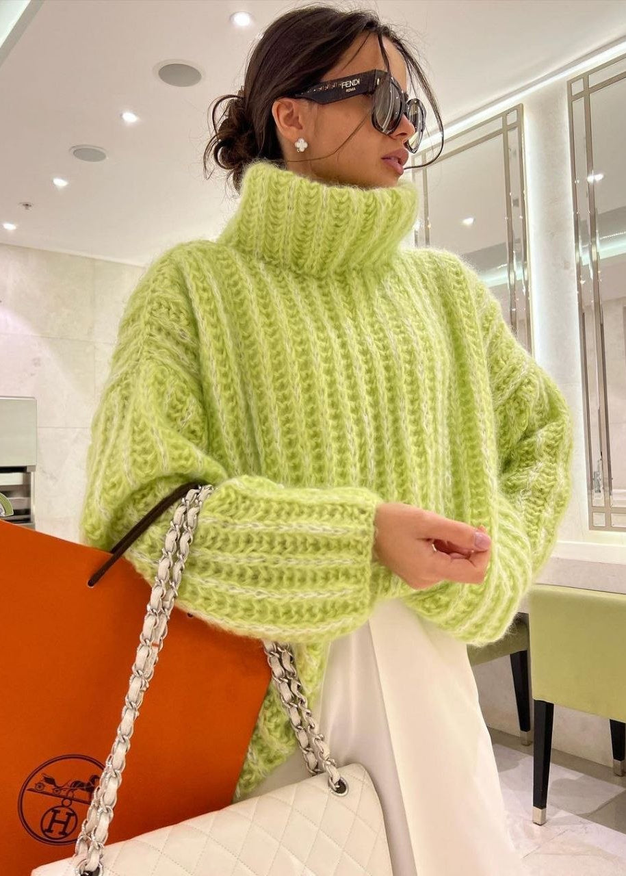 Rosalie Blush Pink Oversized Chunky Knit Turtleneck Sweater