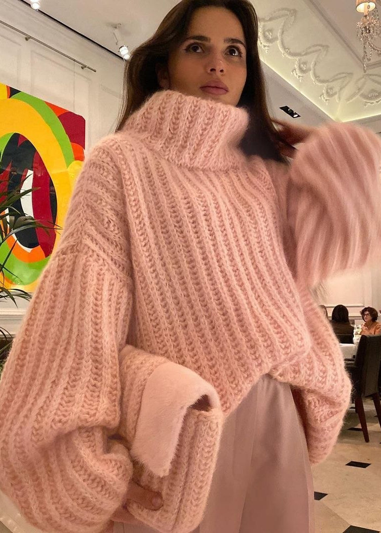 Rosalie Blush Pink Oversized Chunky Knit Turtleneck Sweater