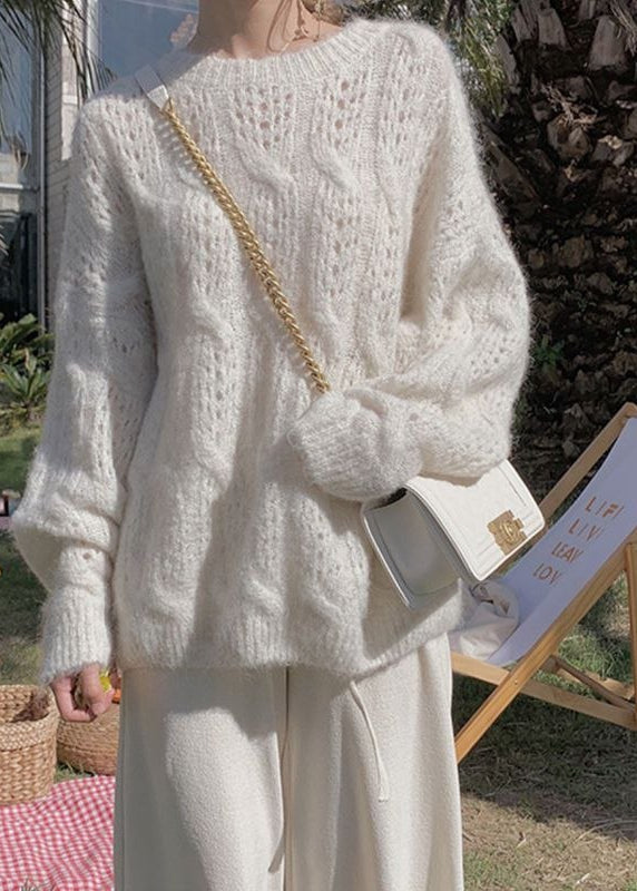 Elowen Soft Open-Knit Oversized Sweater with Balloon Sleeves