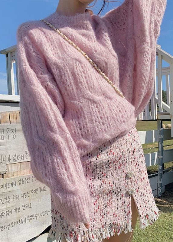 Elowen Soft Open-Knit Oversized Sweater with Balloon Sleeves