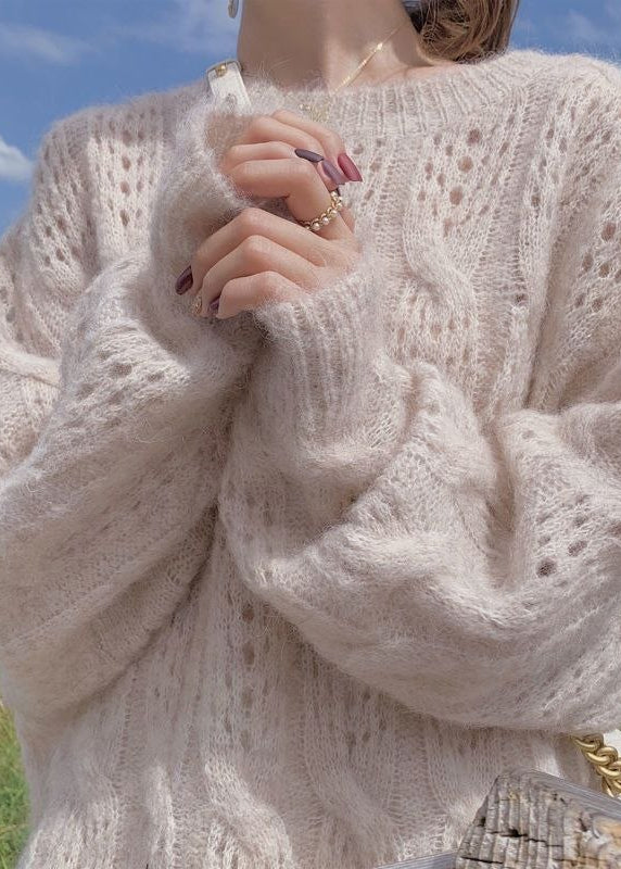 Elowen Soft Open-Knit Oversized Sweater with Balloon Sleeves