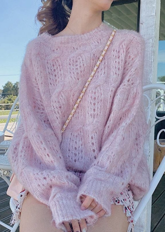 Elowen Soft Open-Knit Oversized Sweater with Balloon Sleeves