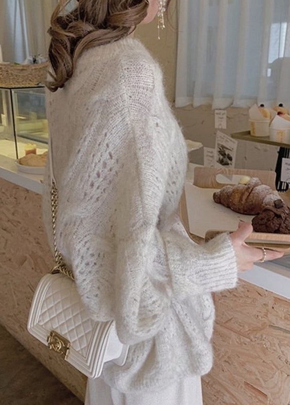Elowen Soft Open-Knit Oversized Sweater with Balloon Sleeves
