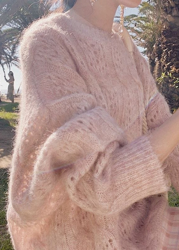 Elowen Soft Open-Knit Oversized Sweater with Balloon Sleeves