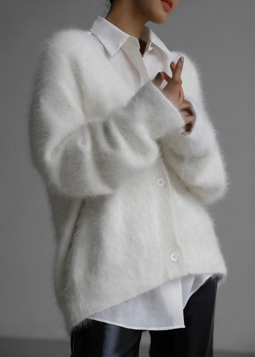 Rosalie Pink Fuzzy V-Neck Cardigan – Soft Oversized Button Sweater