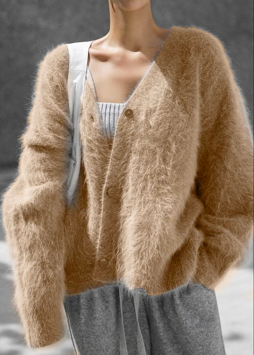 Rosalie Pink Fuzzy V-Neck Cardigan – Soft Oversized Button Sweater