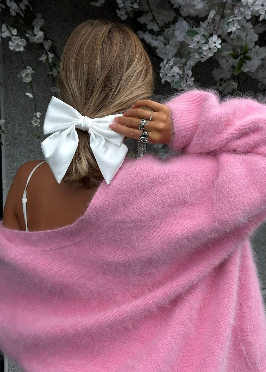 Rosalie Pink Fuzzy V-Neck Cardigan – Soft Oversized Button Sweater