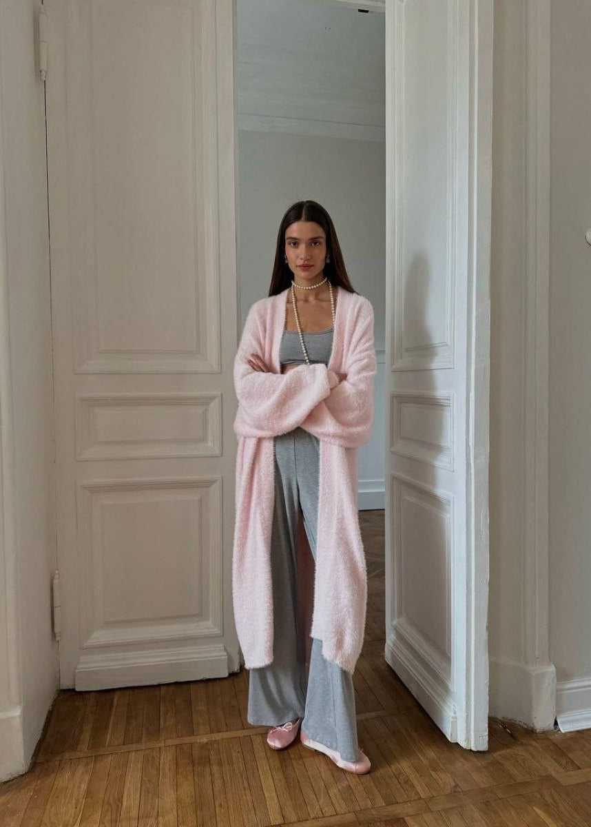 Alessia Long Fuzzy Cardigan – Oversized Open-Front Maxi Sweater