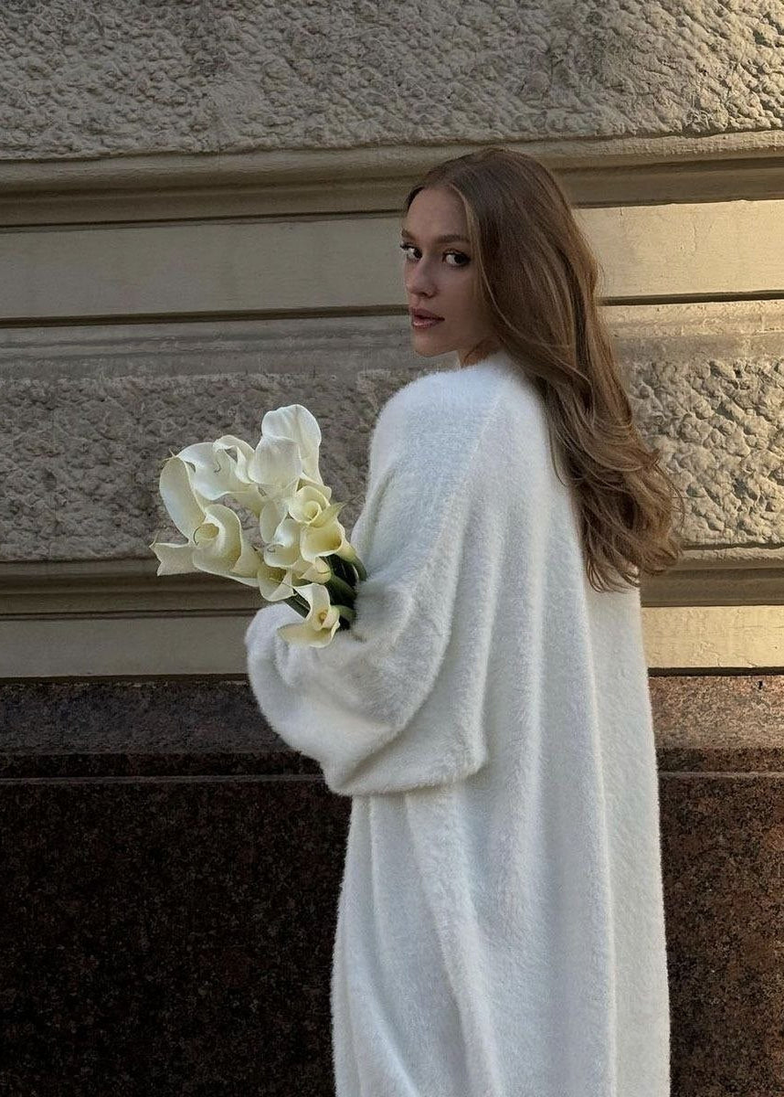 Alessia Long Fuzzy Cardigan – Oversized Open-Front Maxi Sweater
