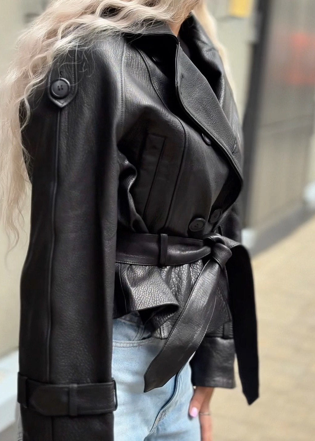 Monroe Belted Faux Leather Jacket – Black Oversized Moto Blazer