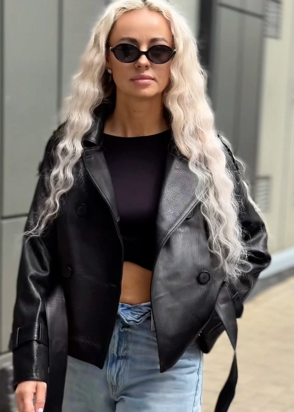 Monroe Belted Faux Leather Jacket – Black Oversized Moto Blazer