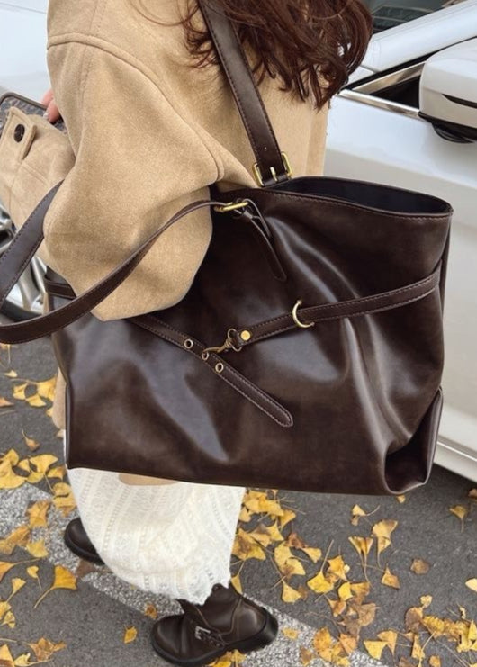 Bolso Tote de Hombro Sobredimensionado de Cuero PU – Bolso Grande Marrón para Mujer