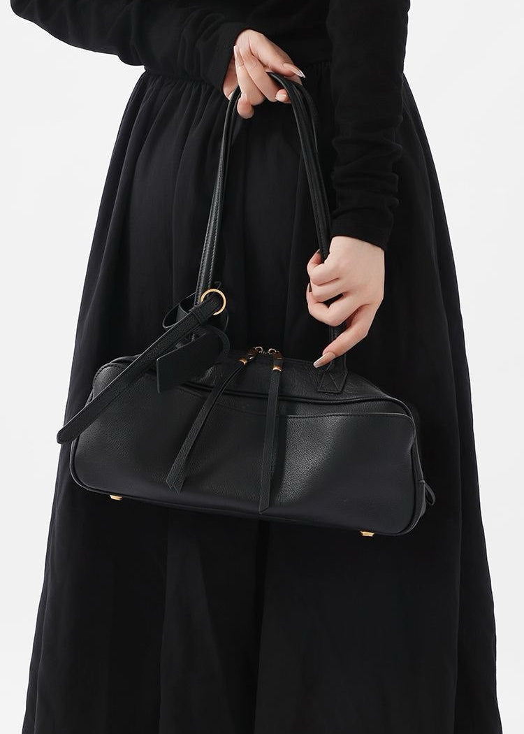 Bolso de hombro estructurado de cuero PU negro – bolso tote rectangular compacto