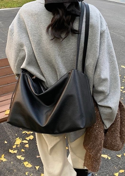 Bolso grande y suave de hombro – Bolso hobo tote de cuero PU negro para mujer