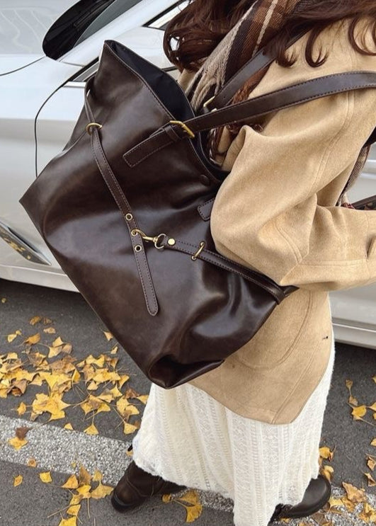 Bolso Tote de Hombro Sobredimensionado de Cuero PU – Bolso Grande Marrón para Mujer