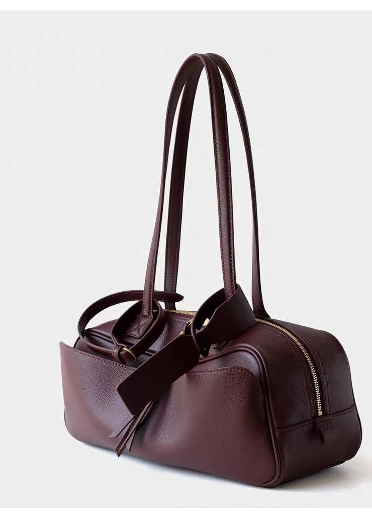 Bolso de Hombro de Cuero Bordeaux – Diseño Minimalista Estructurado