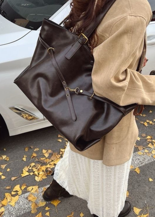 Bolso Tote de Hombro Sobredimensionado de Cuero PU – Bolso Grande Marrón para Mujer