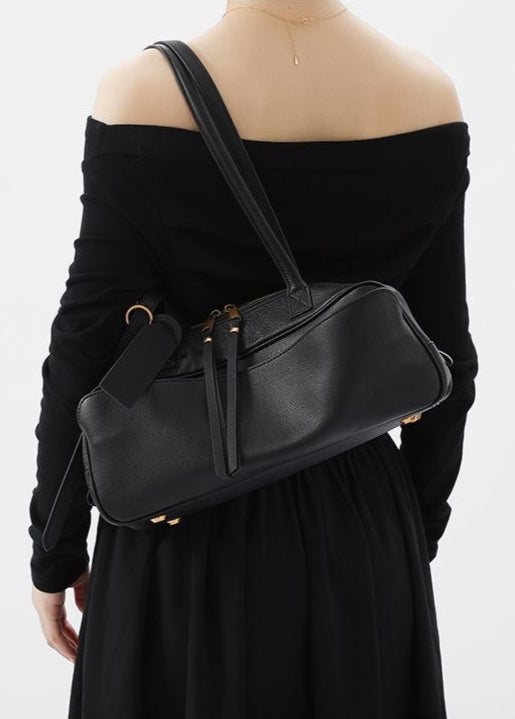 Bolso de hombro estructurado de cuero PU negro – bolso tote rectangular compacto